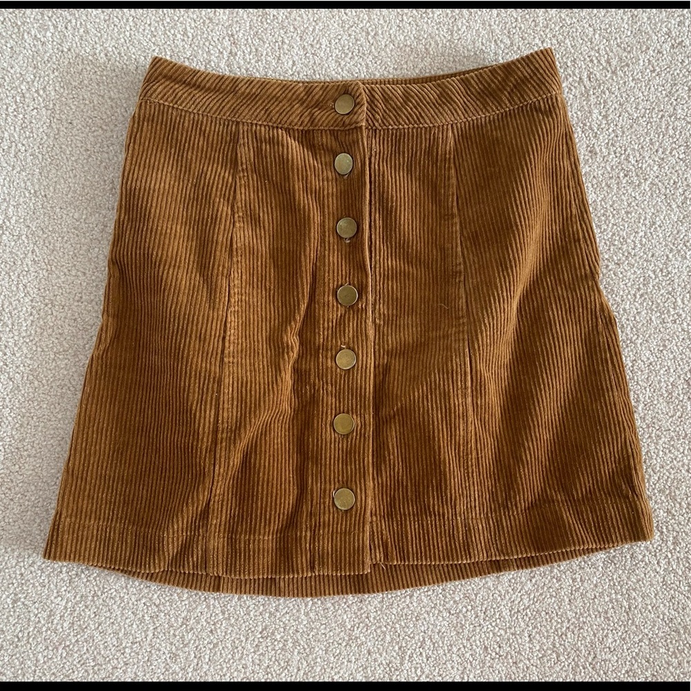 Corduroy brown button up skirt